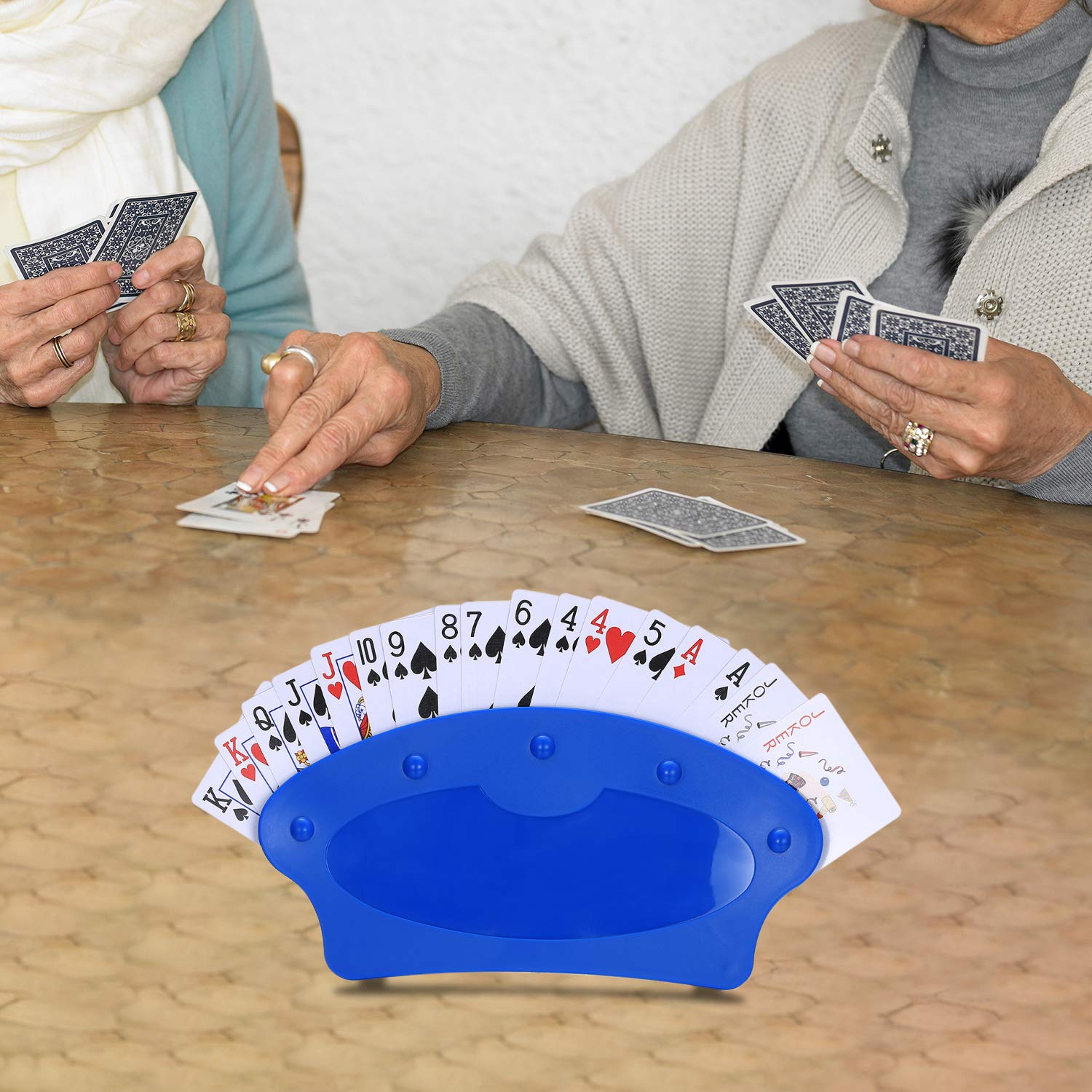 Lot de 2 supports de cartes à jouer mains libres en plastique bleu