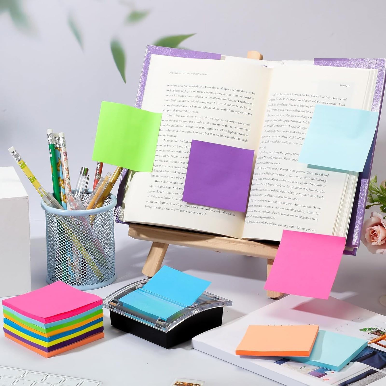 3 transparente Notizhalter, inklusive 1200 Blatt, bunte Notizen, perfekt für die Bürodekoration, Schreibtisch Notizspender