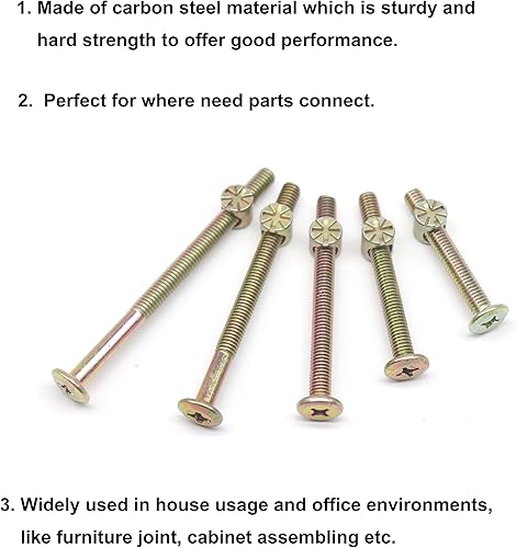 Miniatura 4 de Juego de 25 tornillos de cabeza Phillips M6, kit surtido de tuercas de barril para sillas, muebles, litera, cuna, kit de reemplazos, M6x45mm 2.165