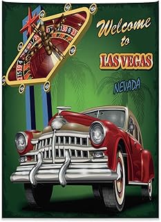 ABAKUHAUS Las Vegas Tappeto da Parete e Copriletto, Retro Tavolo della Roulette Car, per la Camera da Letto, 110 x 150 cm, Multicolore