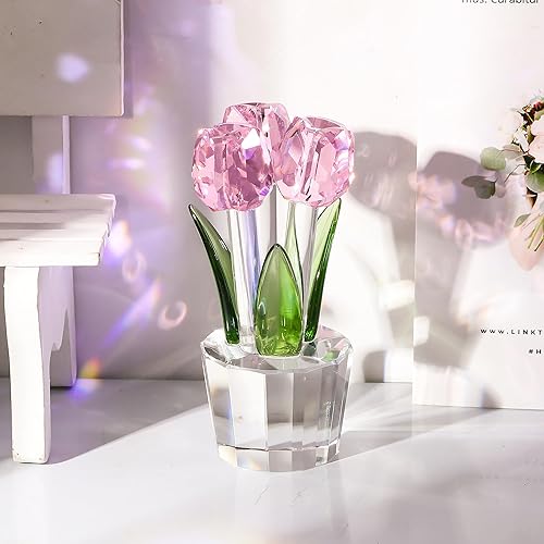 Miniatura 5 de YWHL Flor de tulipanes de cristal hecha a mano, regalos de tulipanes para mujeres, ramo de cristal, figuras coleccionables, adornos para decoración