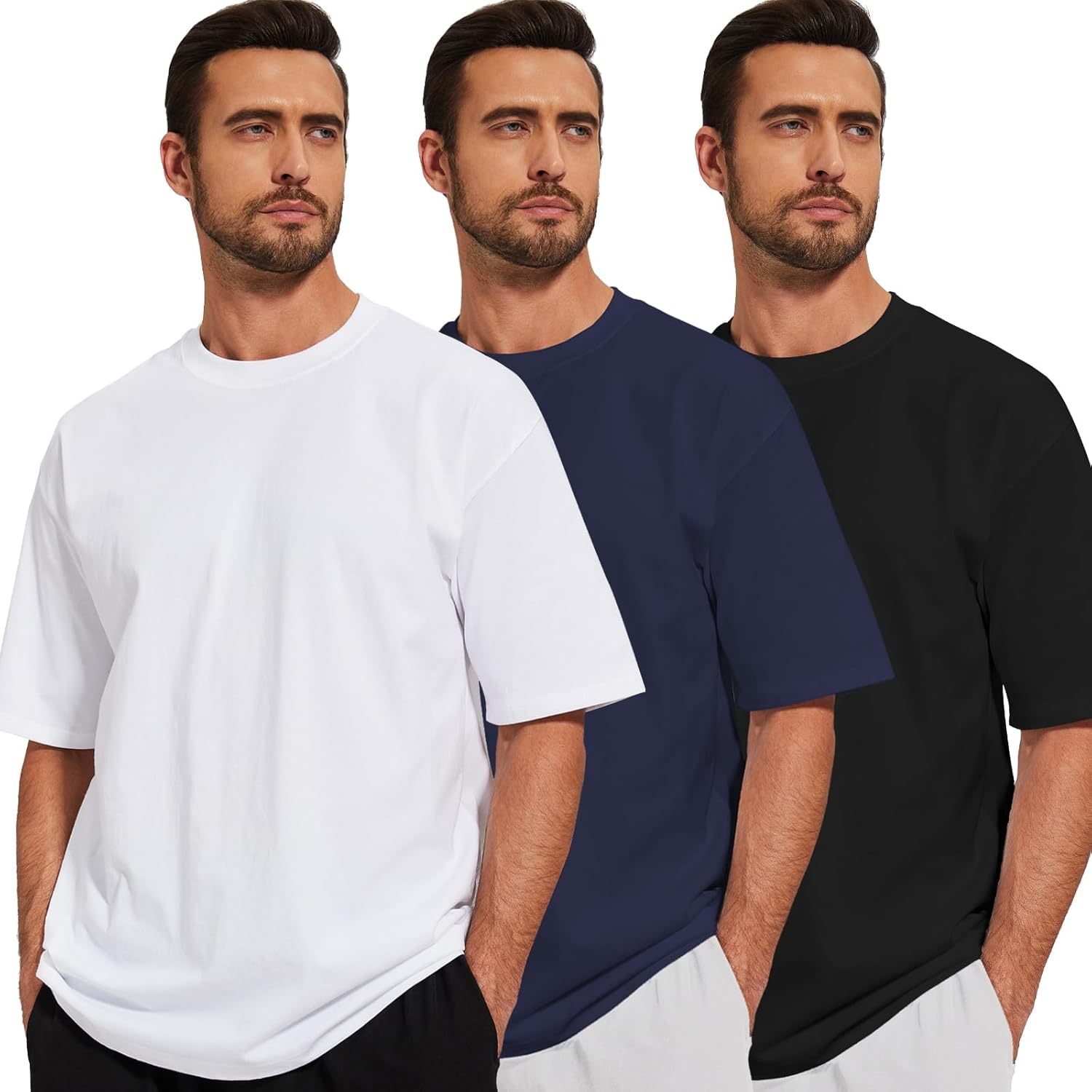 Men's Oversized T-Shirts Cotton Tee Heavyweight Unisex Short Sleeve Crew Neck Loose Fit Basic Tops - Image 2