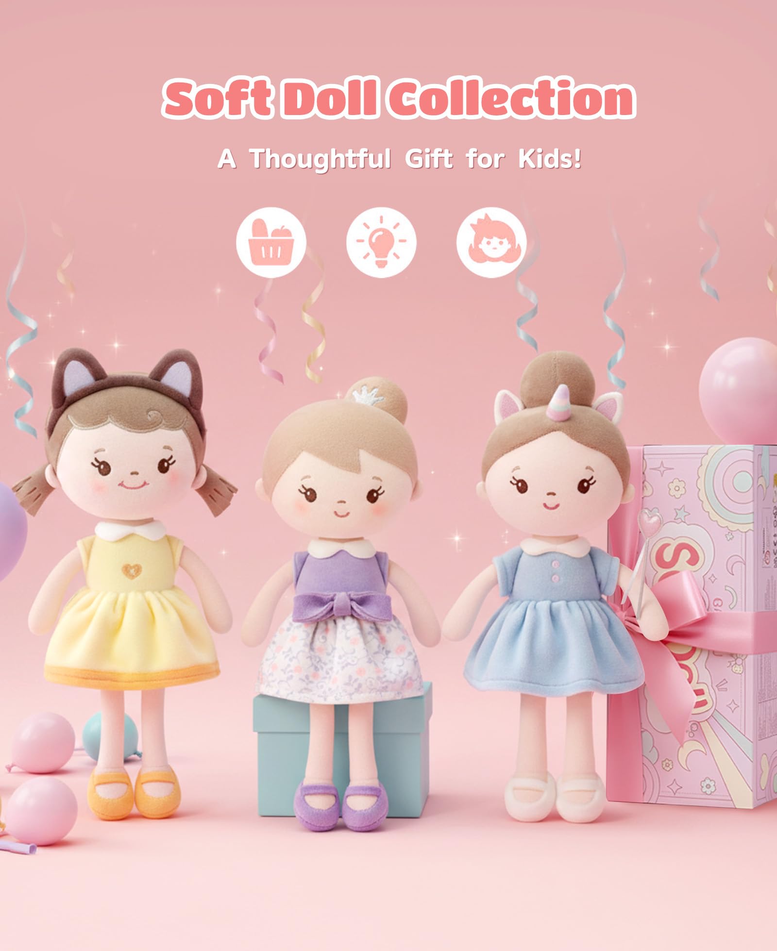 GAGAKU Muñecas Trapo para Niñas 30cm Tela Suave Ángel Guardián Regalo de Bautizo para Niña con Alas Peluche Amuleto de la Suerte para Niños de 1-6 Años- Niña Cereza (Chica Vestido Morado) — view 4