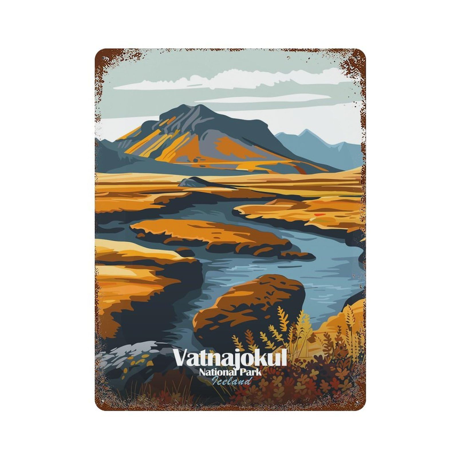 Garage Style Vatnajokull National Park Iceland Landscape Distressed Metal Wall Sign 15.7"x11.8", Decorative Metal Wall Art for Bar And Workshop