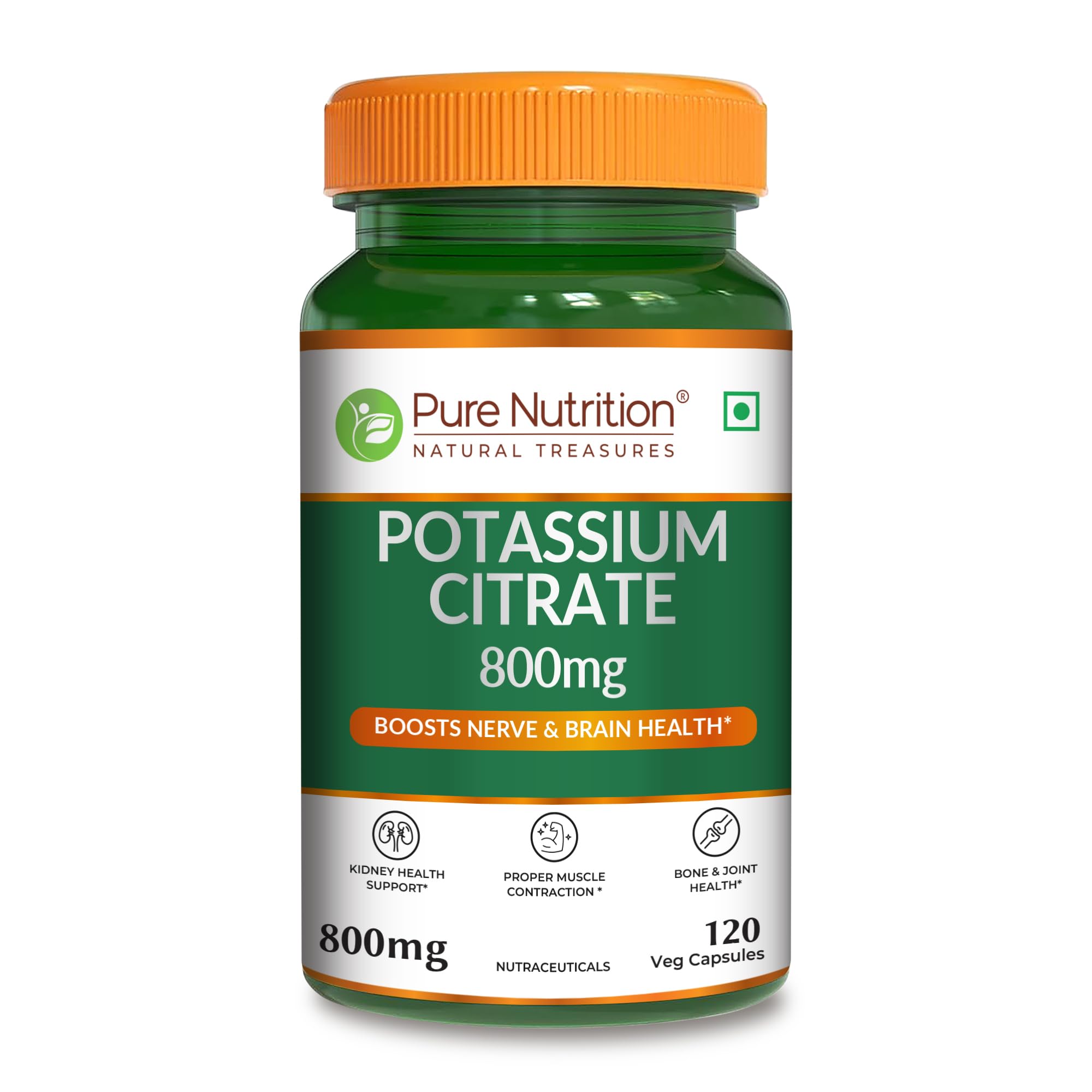 Pure Nutrition Potassium Citrate 800mg - 120 Veg Capsules | Promotes Nerve, Muscle, Joint & Bone Health | Supports Kidney Function & pH Balance | Boosts Electrolyte Levels for Hydration & Overall Wellness | 100% Vegetarian Supplement