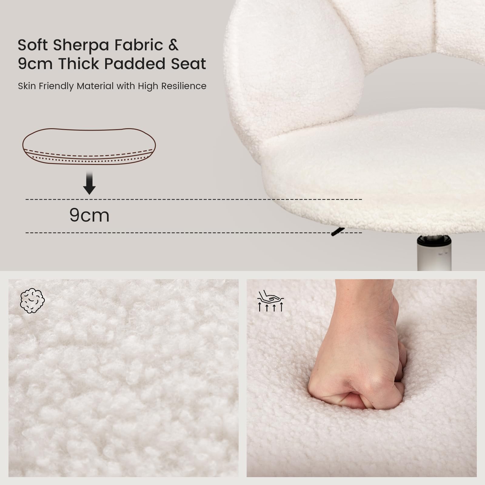 EGGREE Chaise Teddy Pivotante, Coussin Épais 9 cm, Crème Blanc