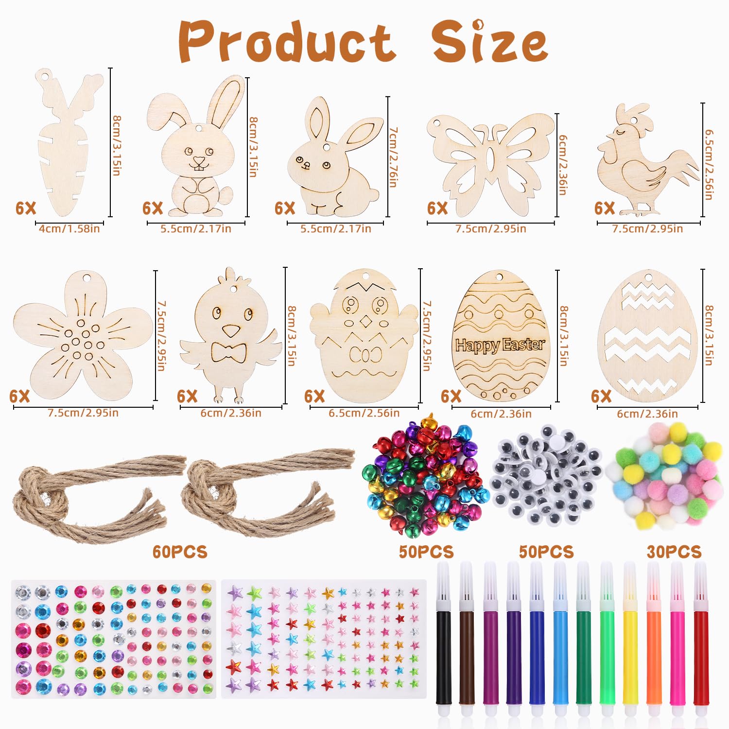 Kit 264 Pièces Pendentifs Pâques En Bois - Bricolage Enfants Oeufs Lapins à Peindre