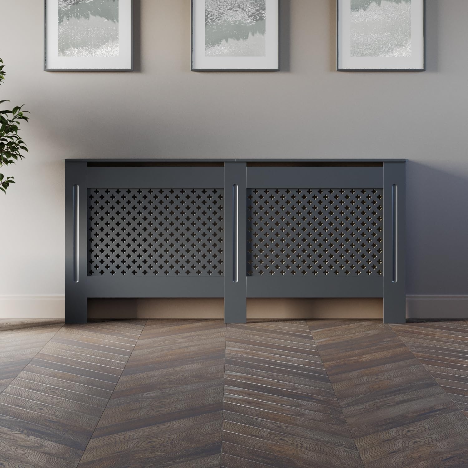 DuraTherm® Radiator Cover Anthracite Grey Painted Traditional Cross Slat Shelves MDF Cabinet Shelf for Radiators, Living Rooms, Bedrooms, Extra Large (W: 172cm / H: 81.5cm / D: 19cm) — image 1