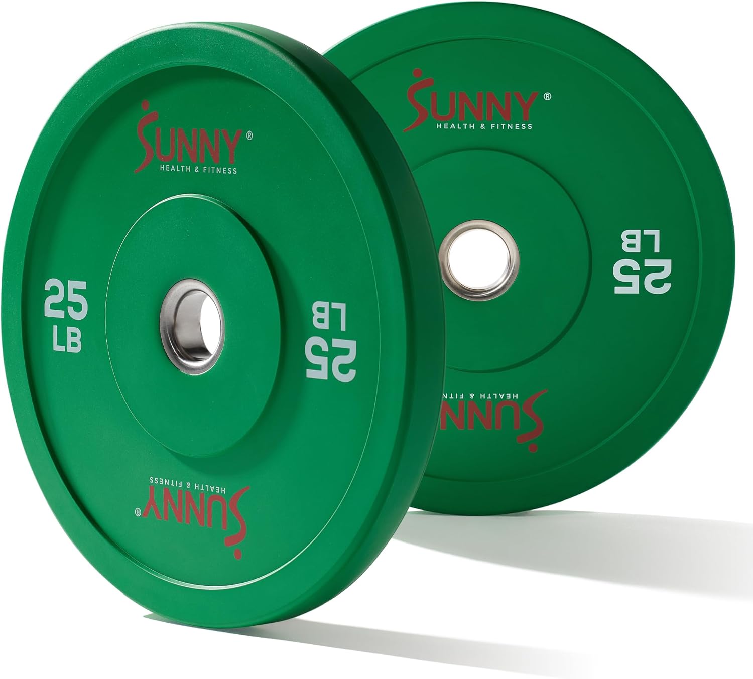 Sunny Health  Fitness Elite 2-Inch Rubber Olympic Bumper Weight Plate 10-55 LB with Steel Hub for Home Gym, Squat Rack, Strength Training, Barbell, Workout Equipment, Deadlifts, Weightlifting