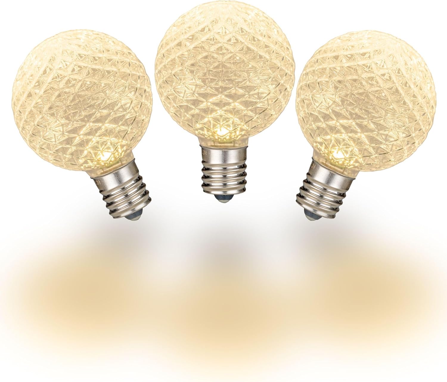 Novelty Lights 25 Pack G40 LED Replacement Bulbs, E12 LED Bulb, 0.50w Diamond Faceted Shatterproof Warm White Globe String Light Bulbs for Patio Décor