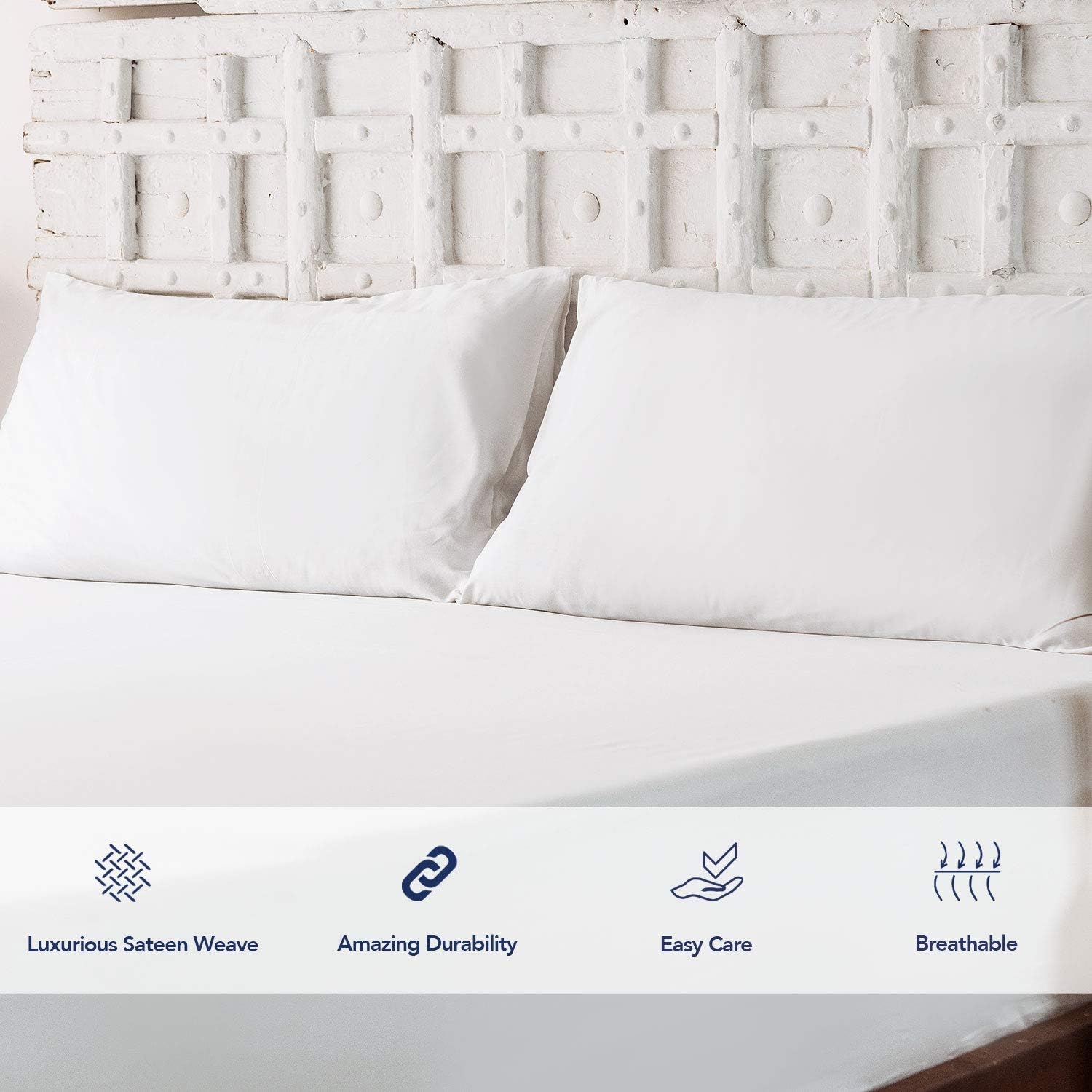 Craftsworth 100% Egyptian Cotton Pillowcases King Size Set of 2 White Cool Comfy Soft Silky King Pillowcases Better Than Percale Hotel Luxury Quality - Image 3