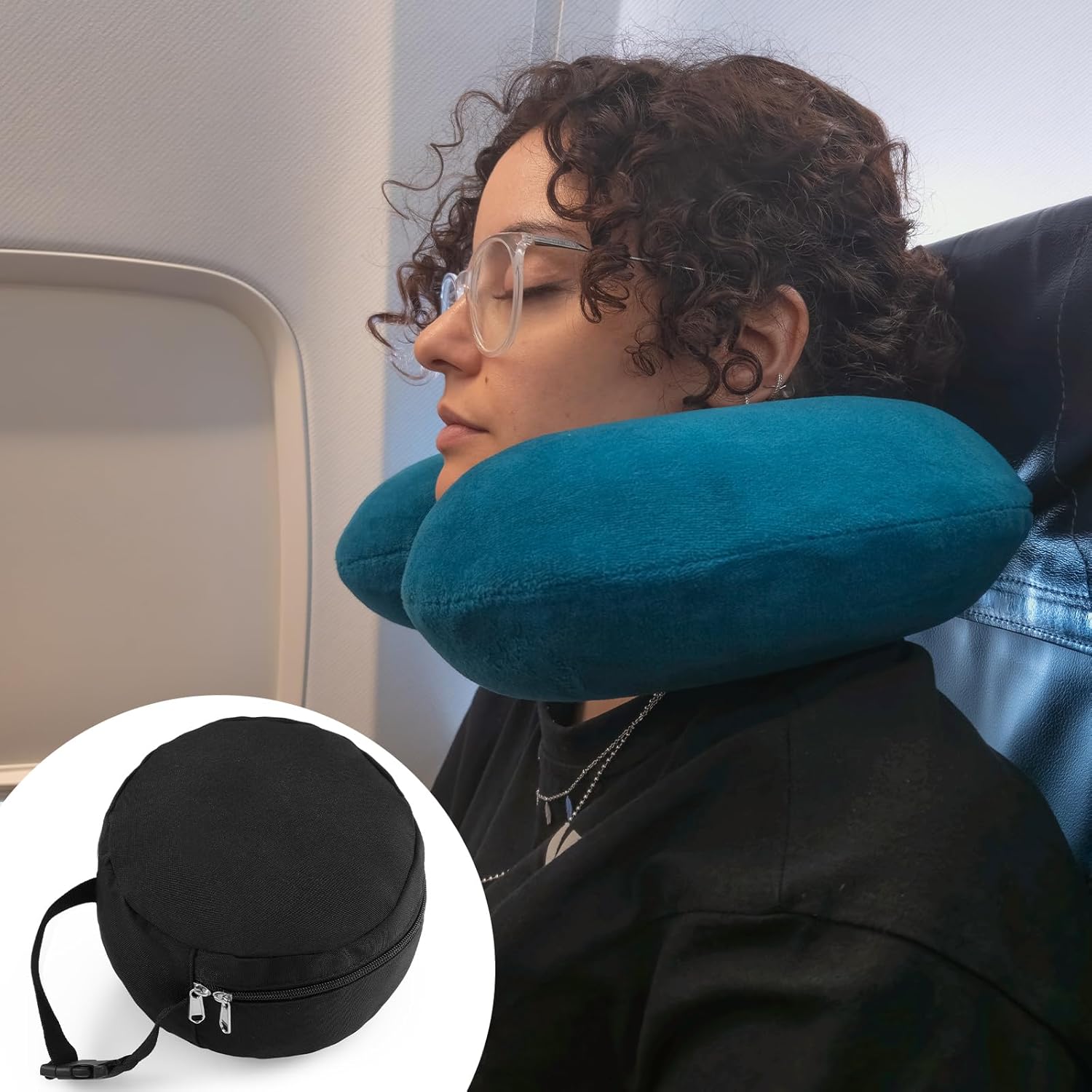 1 Pcs Travel Neck Pillow Bag Compact Travel Neck Carrying Case Bag for Airplane Train Journey Quick Release Clasp Attaches to Luggage Purse Backpack, Pillow Not Included (Black) - Image 5