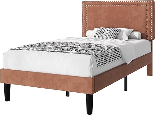 Miniatura 147 de VECELO Base de cama de tamaño matrimonial con cabecera tapizada ajustable, plataforma de listones de madera, diseño sin ruido, fácil montaje Negro