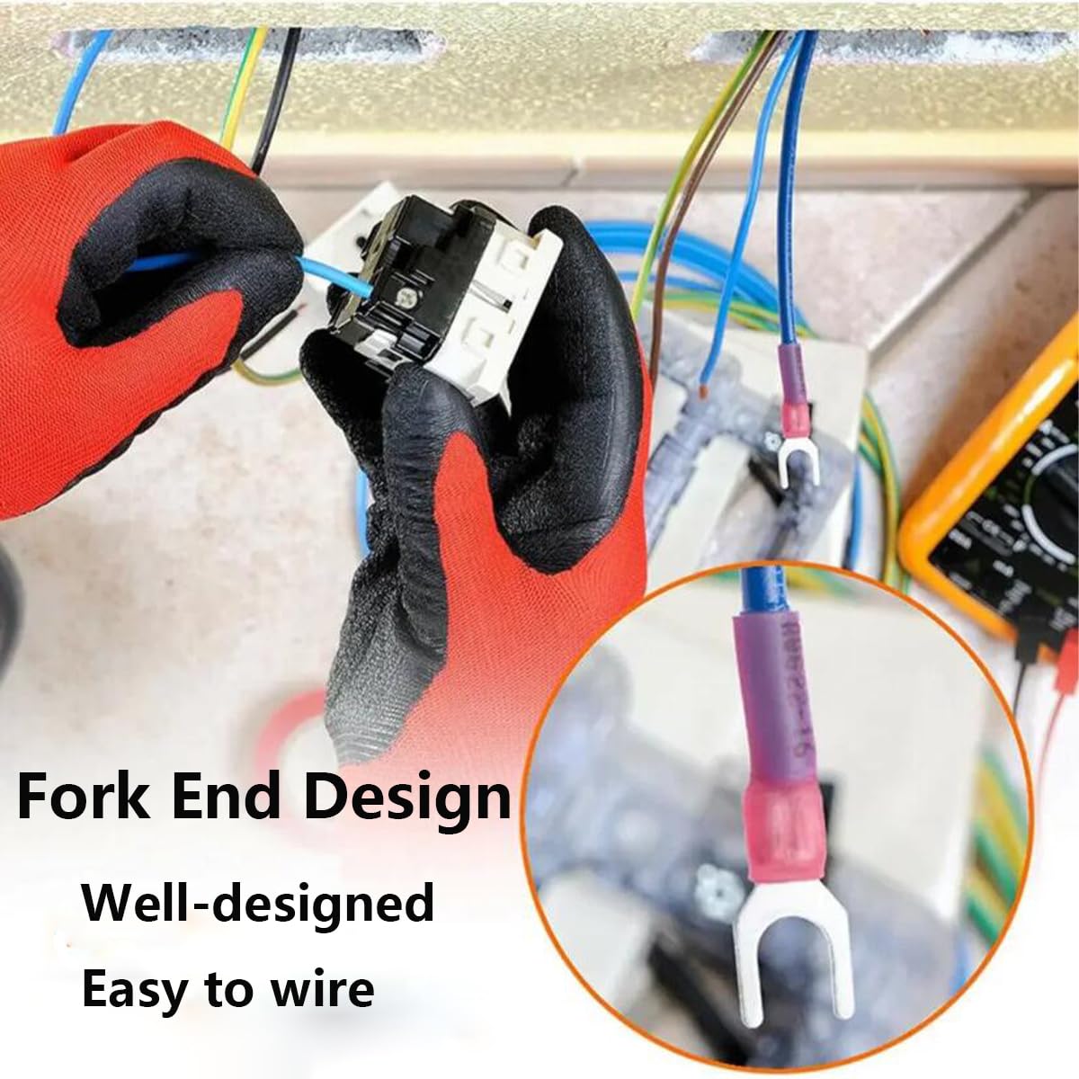 100PCS Heat Shrink Fork Connectors AWG22-16/16-14/12-10,U-Type Spade Wire Connectors Kit,Insulated Waterproof Marine Crimp Terminals for Watercraft, Electronics, Automotive