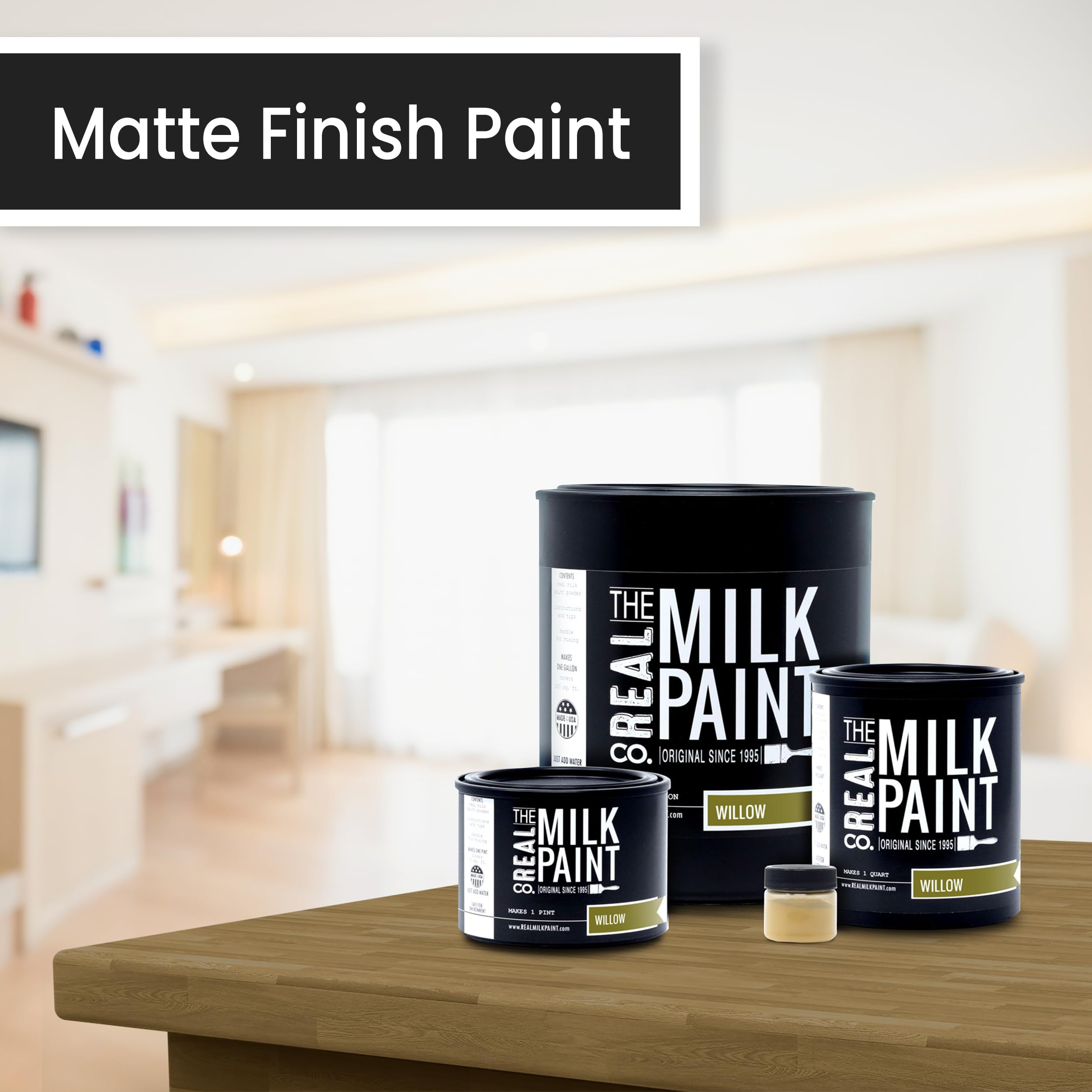 Real Milk Paint, Peinture pour bois pour meubles, peinture mate pour armoires, murs, brique et pierre, organique à base d'eau, sans COV, saule, 3,8 l