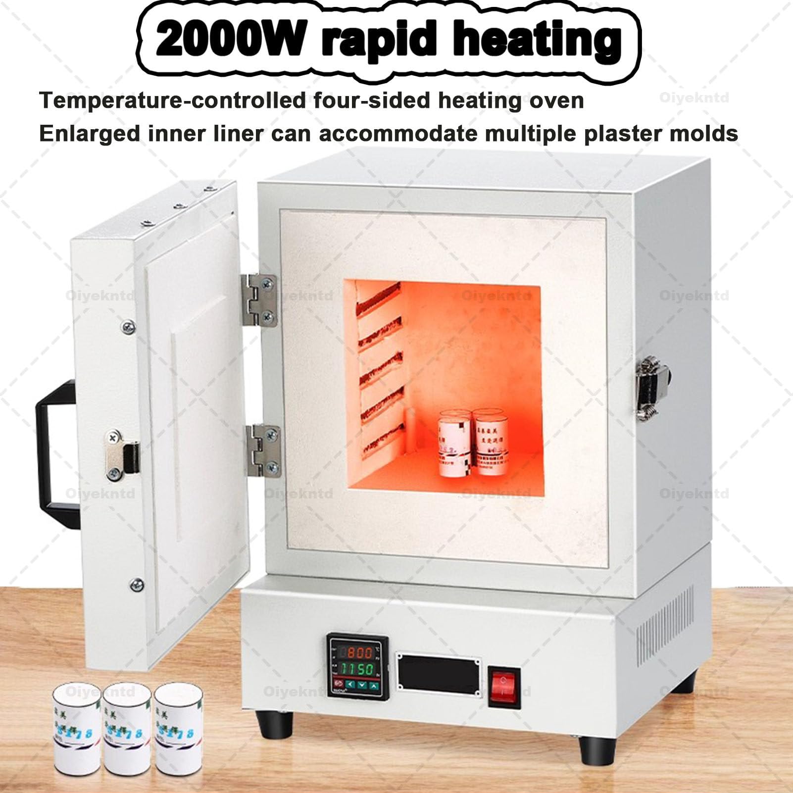Piec muflowy, elektryczny piec do spiekania 2000 W, wysoka temperatura 1150℃, zamknięte pudełko ceramiczne do podgrzewania biżuterii i form gipsowych