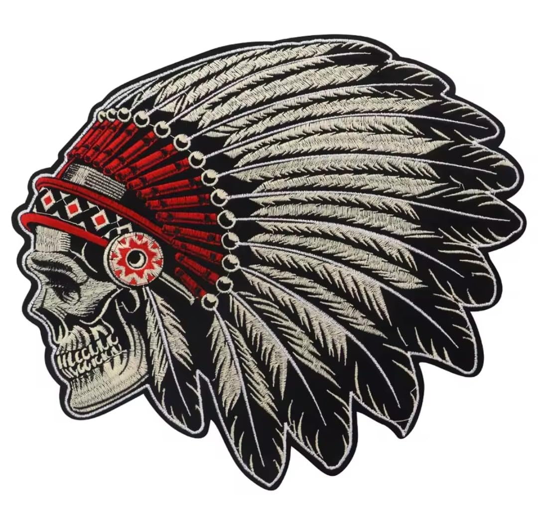 Patch Brodé Thermocollant "Indian" Pour Motard - 10x9 Cm, Pour Veste, Gilet, Sac