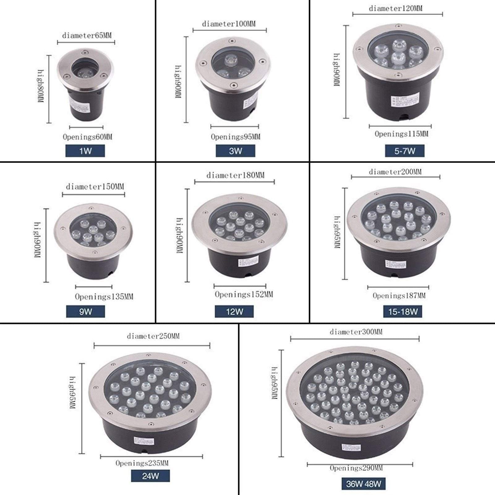 Luces LED para Exteriores empotradas en el Suelo, focos LED de CA 85-265 V, focos LED para Exteriores a Prueba de Agua IP67, focos LED para Exteriores empotrados (Color: luz cálida, tamaño: