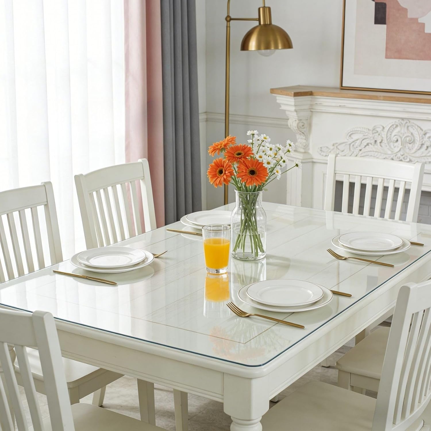 Non-Slip Clear PVC Table Protector 70x40 Inch Clear Vinyl Table Cover for Kitchen，Desk Protector Mat for Kitchen, Dresser, Writing Desk，Dining Room，Heat Resistant, Easy Clean(40" x 70")