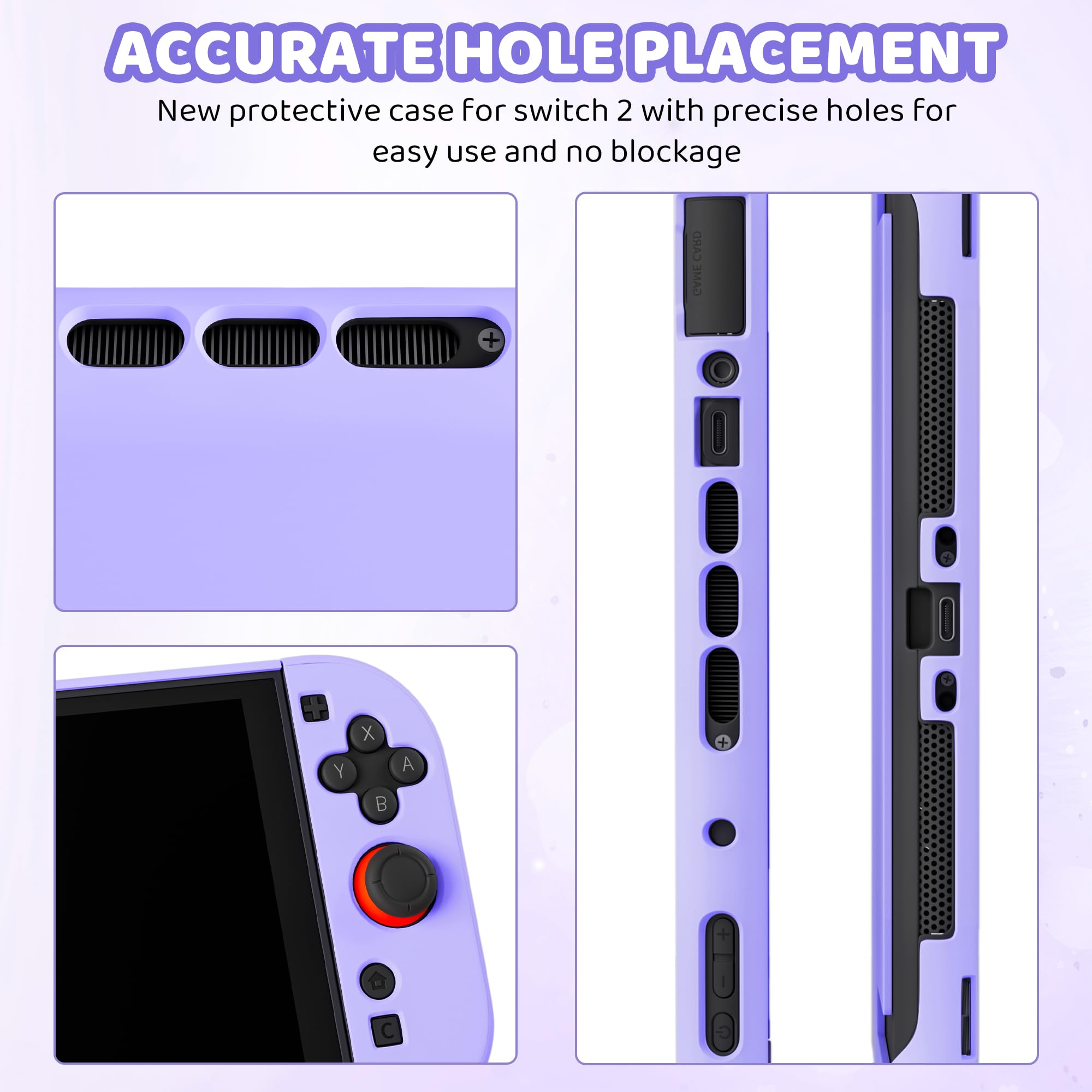 RHOTALL Sakura - Borsa da viaggio per Nintendo Switch 2 (2025) 7,9 pollici, con custodia protettiva e custodia rigida per Switch 2, protezione schermo, 2 tappi per pollice, colore: Viola