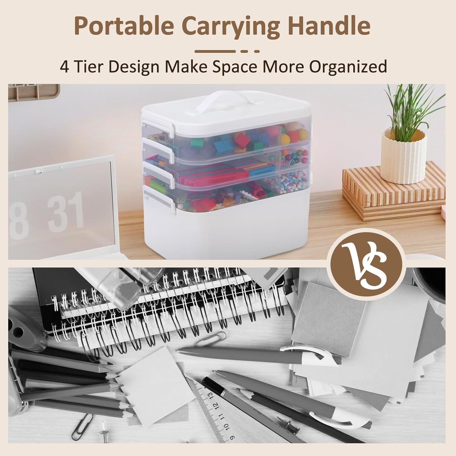 Gifhomfix 4-Layer Plastic Craft Organizers and Storage Box with Removable Trays, Storage Containers with lids and Handle, Art Supply Storage Organizer for Organizing Bead, Sewing, Tool