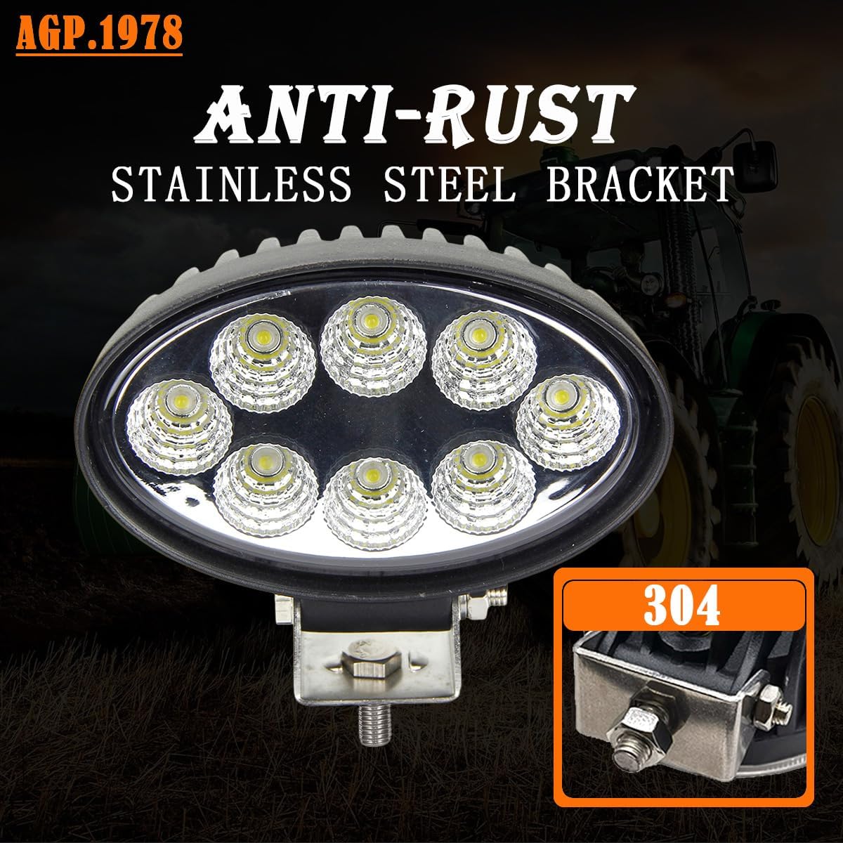 2PCS Tractor Led Work Light, 12V 24W Oval Cab LED Light, Agriculture Rear Fog Lights LED, IP67 Waterproof Compatible with Kubota Tractor,Case/IH Combine,JohnDeere Combine etc (2PCS - 24W)
