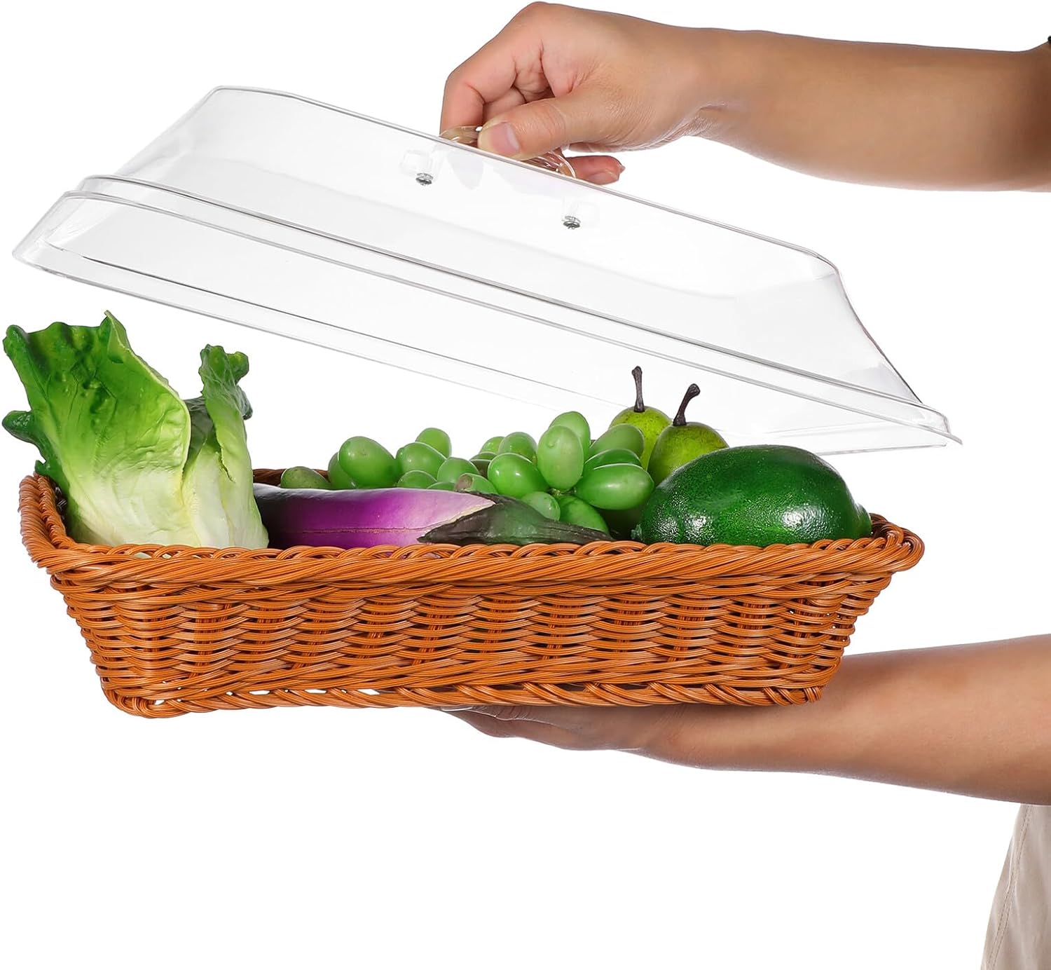 ARTIBETTER Woven Imitation Rattan Bread Basket with Lid 35x25x15cm Multipurpose Kitchen Serving Basket for Fruit and Food Display