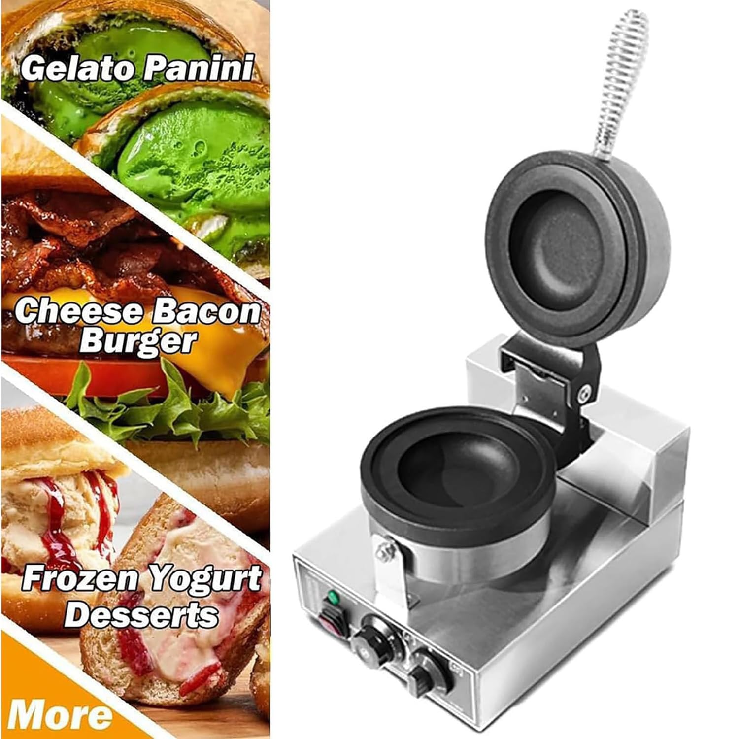 Elektryczny gofrownica do burgerów, elektryczny opiekacz do kanapek, nieprzywierająca prasa do hamburgerów Panini, wypiekacz do lodów ze stali nierdzewnej, 1300 W do użytku domowego