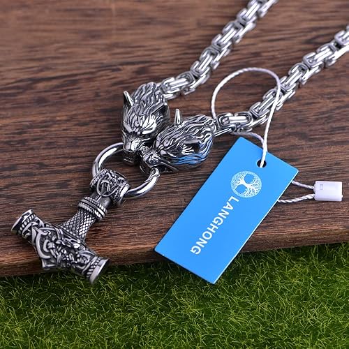 Miniatura 5 de LANGHONG Collar vikingo nórdico para hombre cadena punk de acero inoxidable martillo Thor Mjolnir collar joyería de talismán regalo para hombres