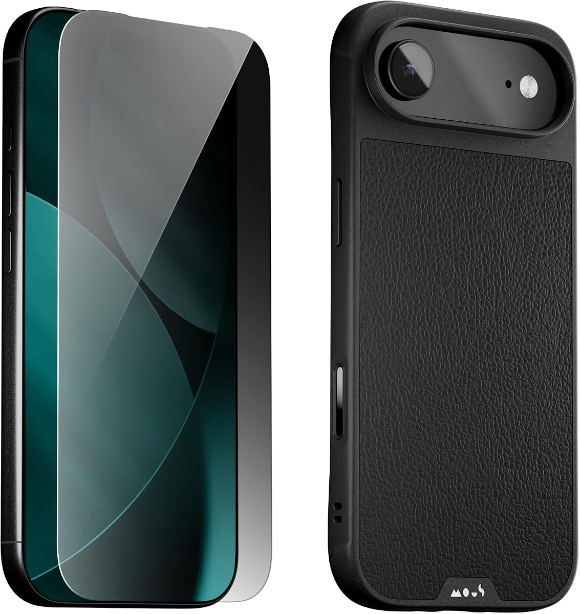 Mous para iPhone Air Funda y protector de pantalla de privacidad, protección de grado militar a prueba de golpes, funda de cuero negro para iPhone Air