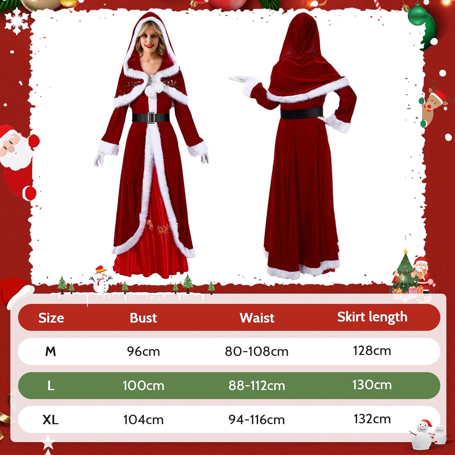 10 Pcs Women's Mrs. Claus Santa Costumes for Adult Women Deluxe Christmas Party Cosplay (Vintage,Large) - Image 3