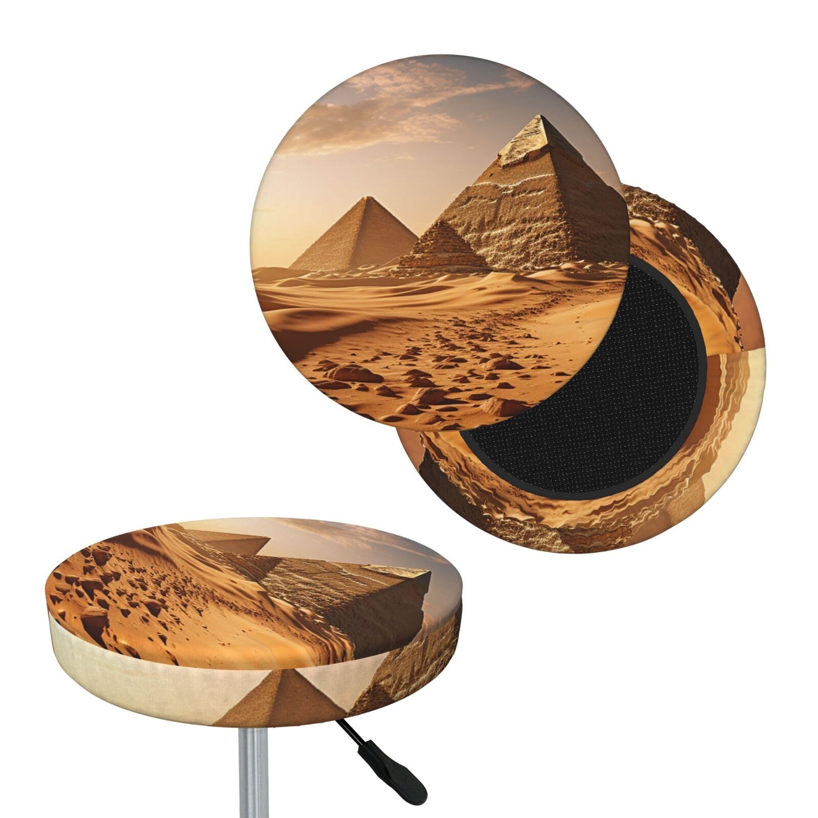 FodPand Pyramid Africa Desert Bar Stool Cover Round Elastic Stool Cushion Covers Washable Bar Stool Chair Slipcover Stretch Stool Seat Covers for 12-14 Inch Chair