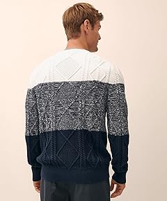 Supima Cotton Cable Colorblock Sweater MS01360: Navy 100218849 Supima Cotton Cable Colorblock Sweater MS01360: Navy 100218849