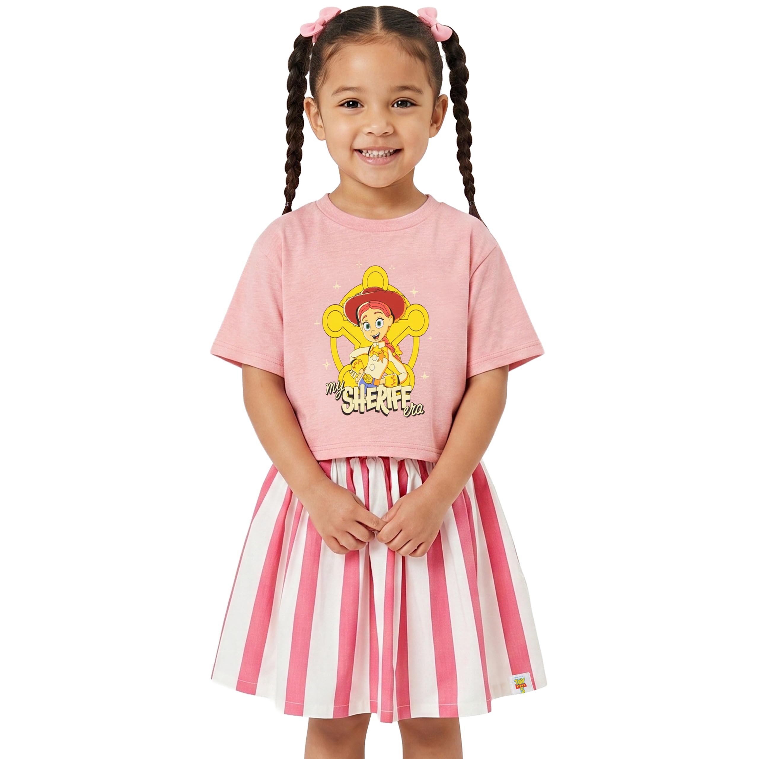 Disney Toy Story Conjunto Jessie 2 Piezas para Niña, Camiseta Niña Boxy y Falda Tutu Rayada