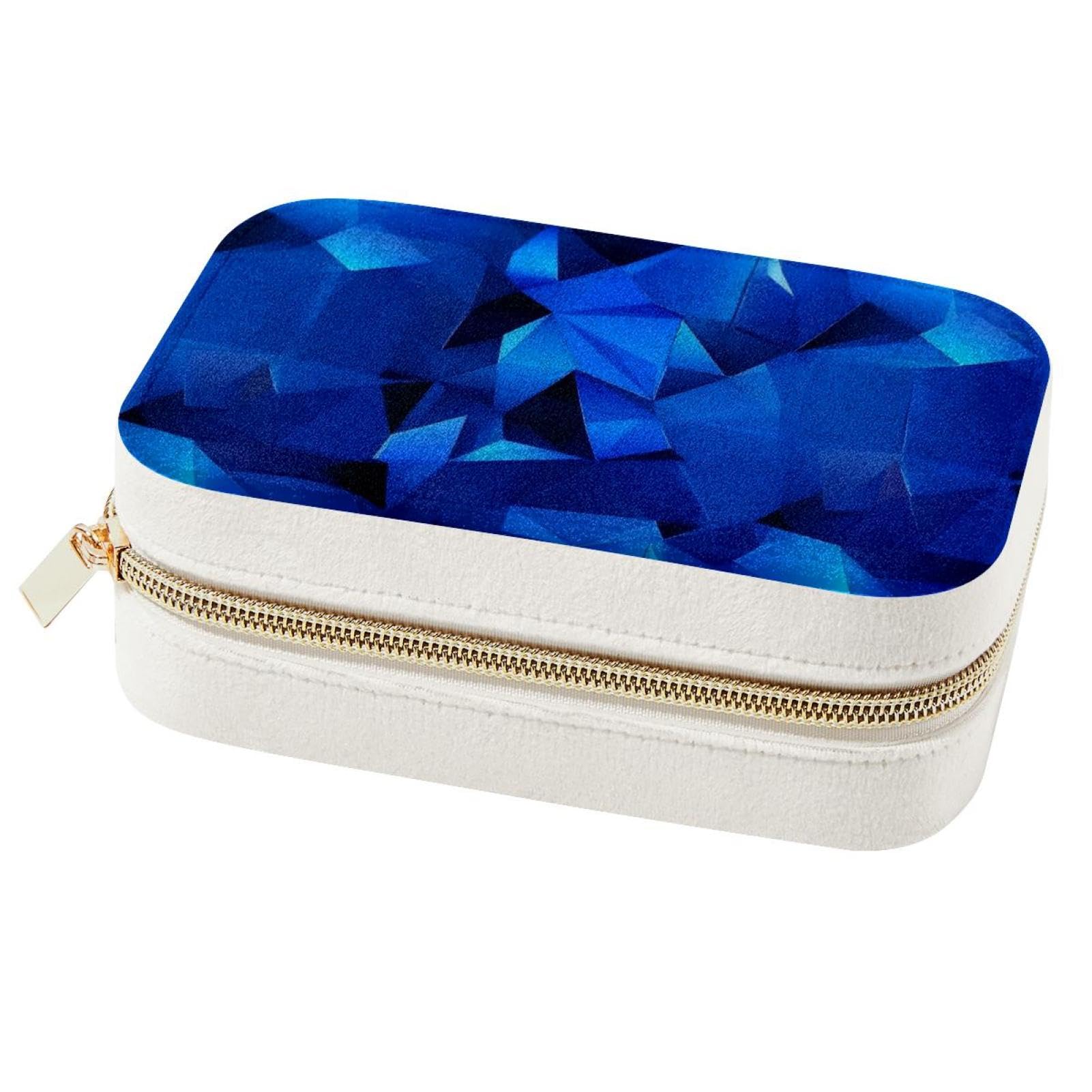 Boîte à bijoux double couche bleu géométrique pour bagues et colliers