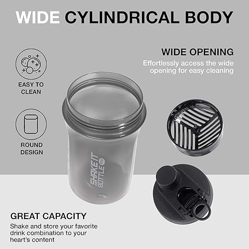 Miniatura 5 de LocknLock Shake It Bottle Pro - Batidor de proteínas con asa, para viajes, fitness, deportes, para batidos, sin BPA, plástico, 22 onzas, color negro