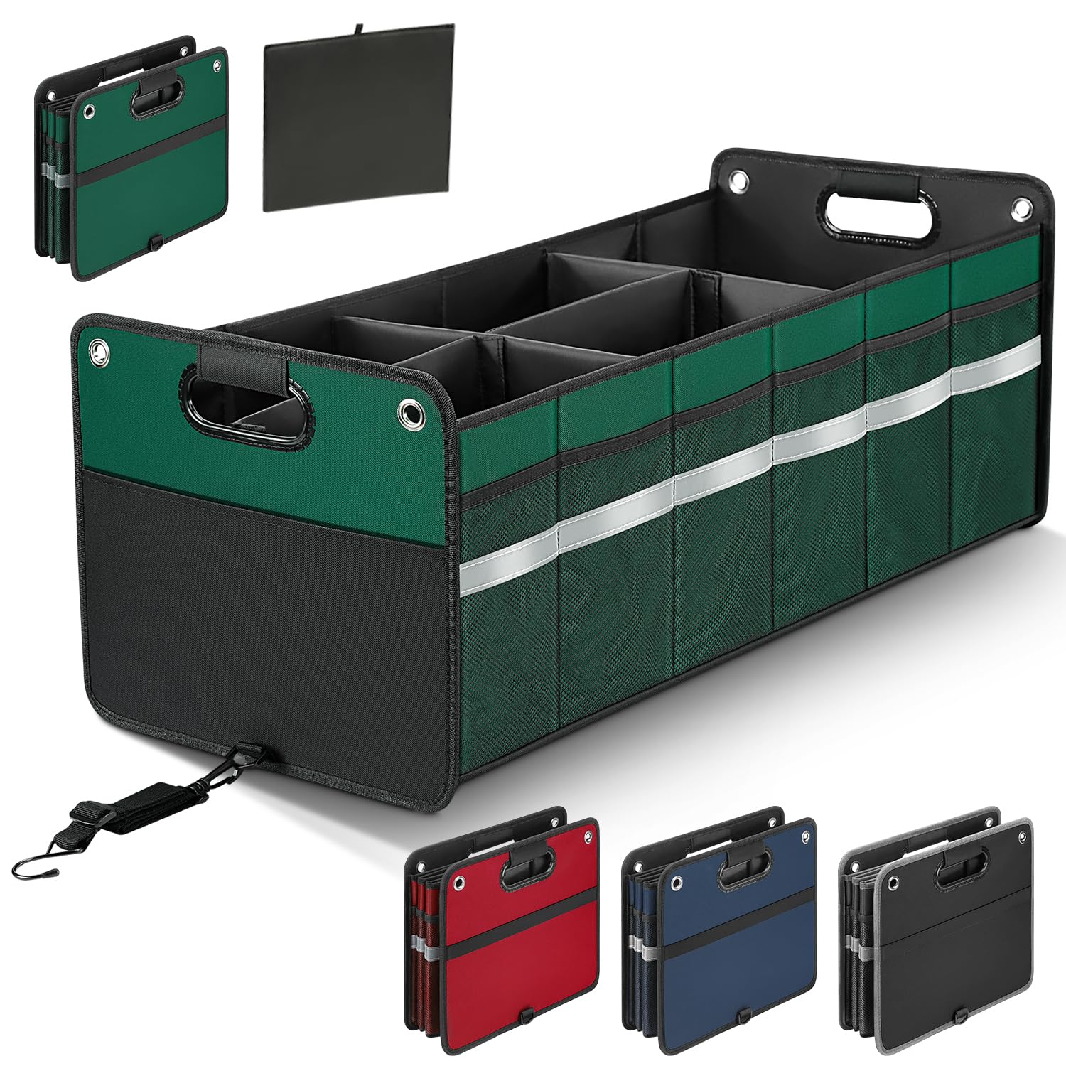 WINHUNT Car Trunk Organizer, Car Storage Organizer, Collapsible Multi Compartment for Car, Suv, Sedan, Truck, 100L, Extra Larger (Green, 100L)