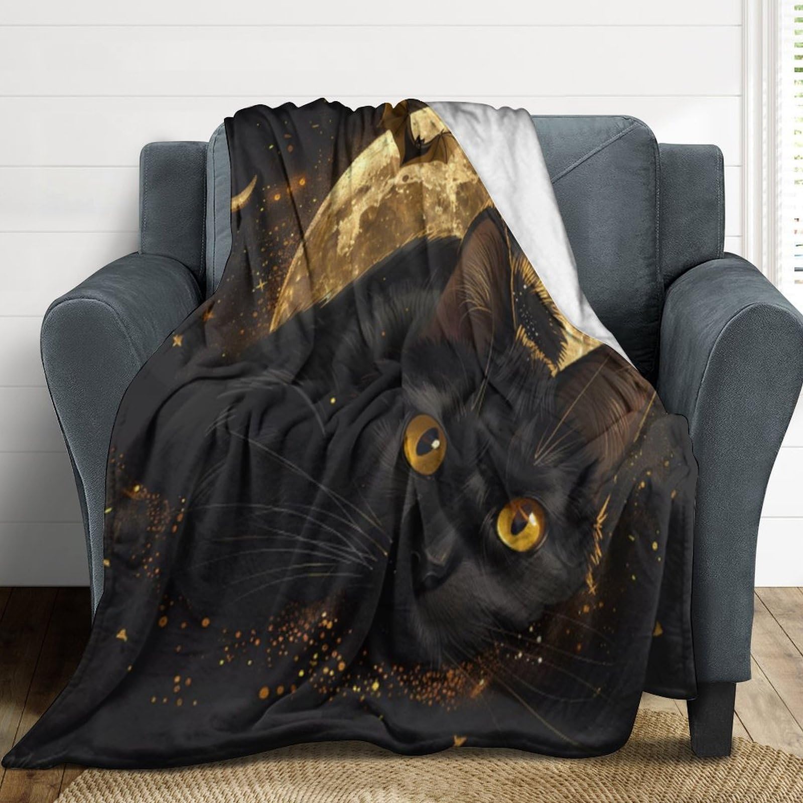 Plaid chat noir pour Halloween couverture douce soirée cocooning