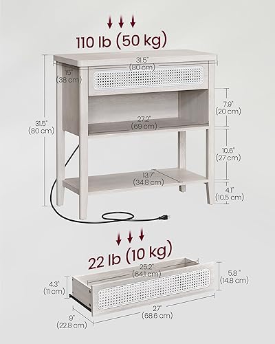 Miniatura 3 de VASAGLE Mesa consola con tomas de corriente, mesa de entrada con estante de almacenamiento, mesa de sofá con cajón, compartimento abierto, esquinas