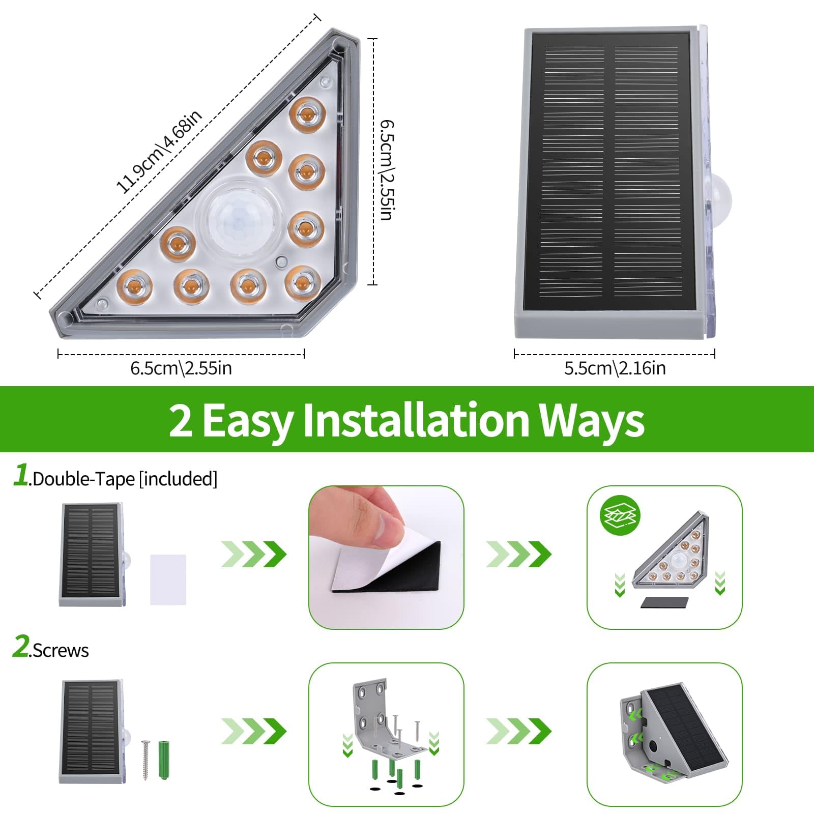 Weinsamkeit Lampy solarne do użytku na zewnątrz z czujnikiem ruchu, zestaw 4 solarnych oświetlenia schodów do użytku zewnętrznego – 1200 mAh/3000 K ciepła biel/IP65, wodoszczelne solarne oświetlenie