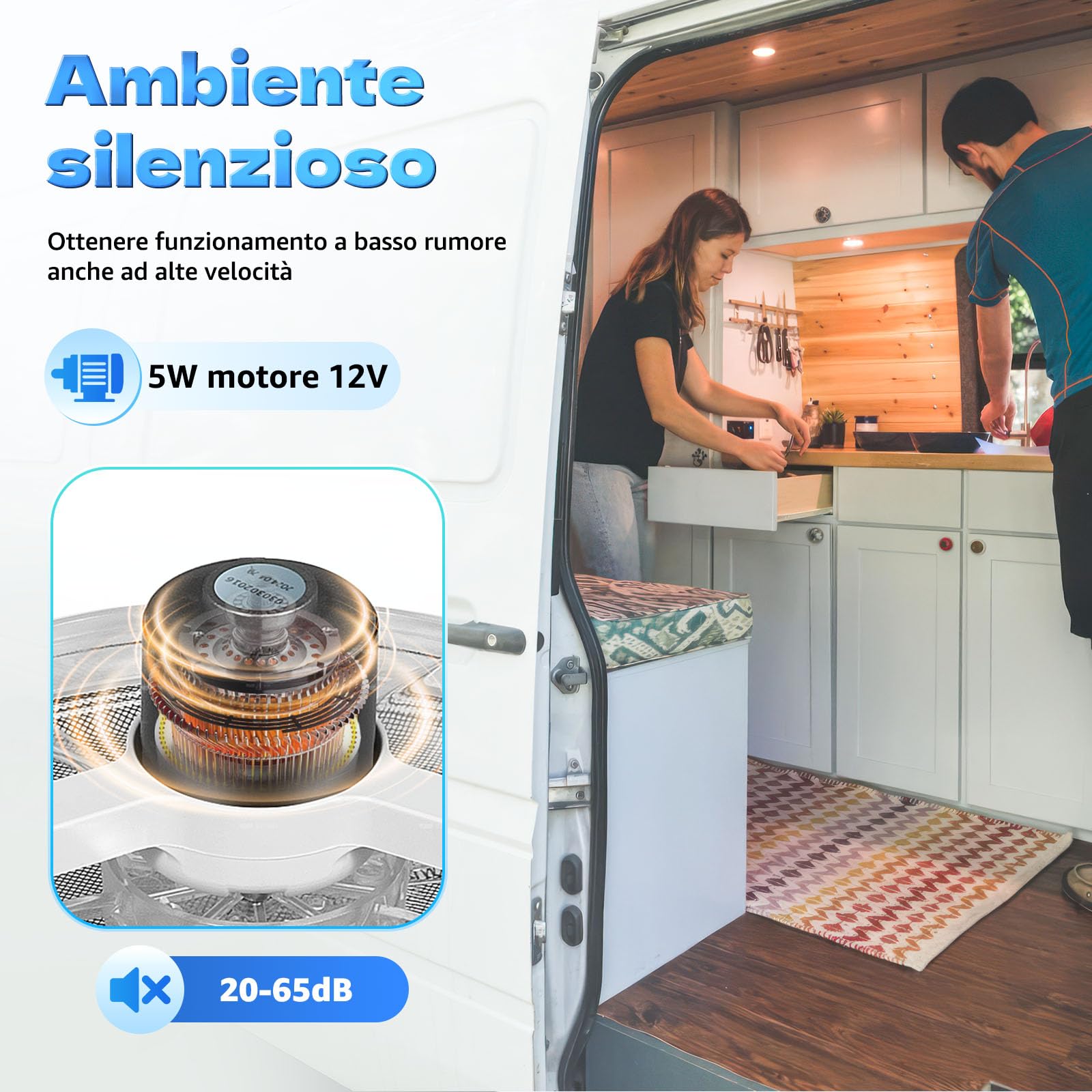 Finestra da tetto per camper 28x28 cm ventilazione insonorizzata ventola estrazione aria manuale LED 30W 12V
