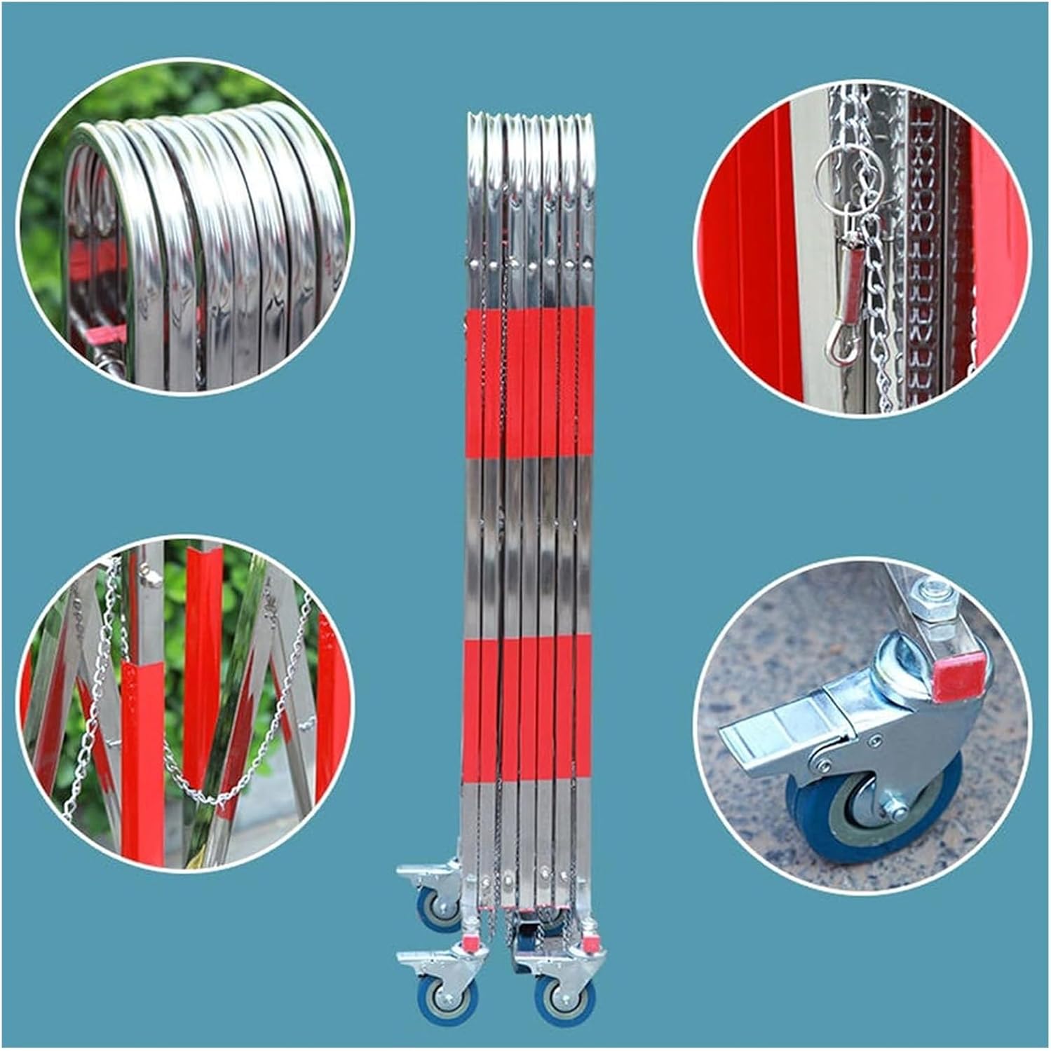 Retractable Steel Safety Barrier - Mobile Folding Security Fence with Wheels, 1.1m x 2.5m, Perfect for Outdoor Garage, Home Protection & Crowd Control Solutions