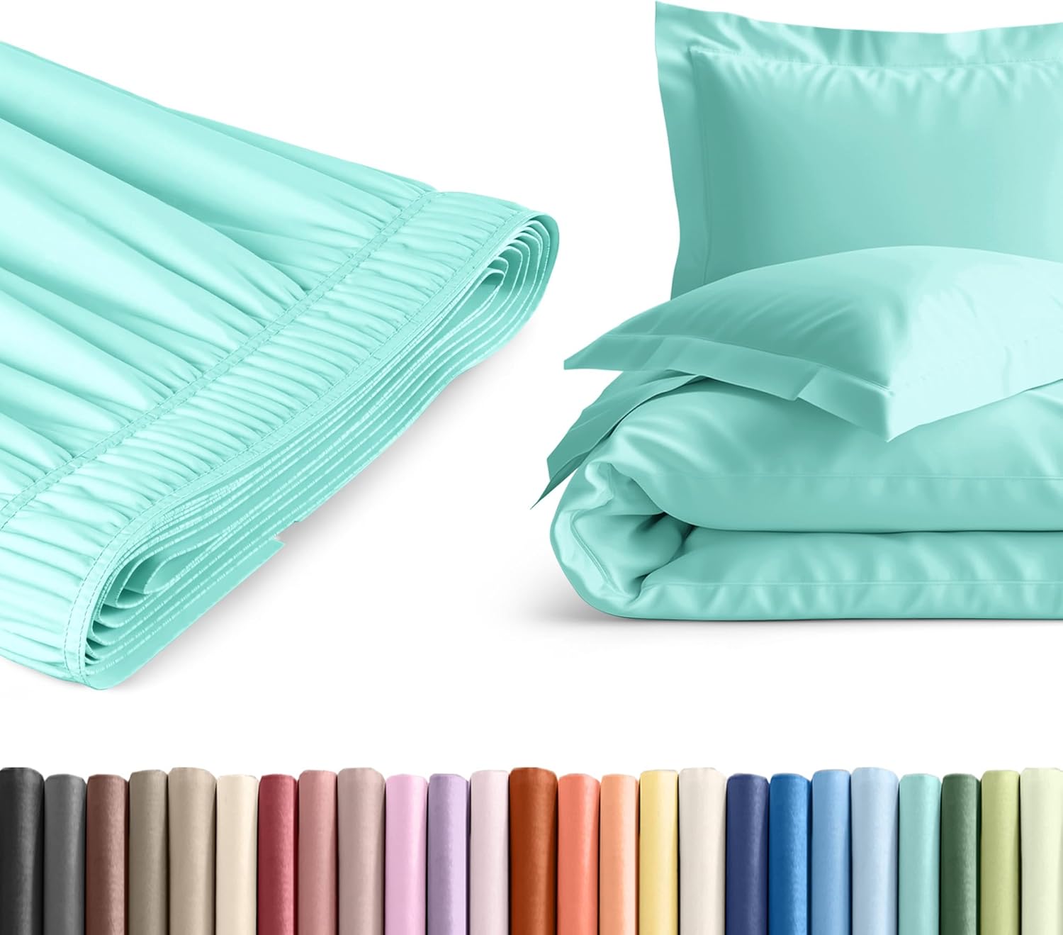 Wrap Around Dust Ruffle Bed Skirt + Duvet Cover Bundle - Spa Blue - for Twin Size Beds with 15 Inch Drop - Elastic Strap and Adjustable Pleated Bedskirt - Wrinkle Free - for Women, Men, Kids & Teens