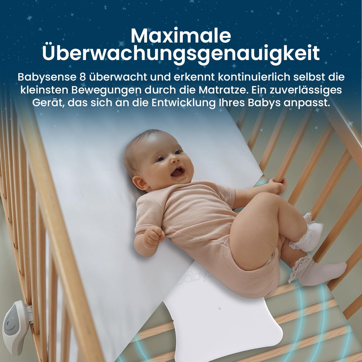 Babysense 8 – Baby-Bewegungsmonitor mit Echtzeit-Warnungen, zwei Sensormatten zur vollständigen Abdeckung des Bettbereichs, für den Heimgebrauch