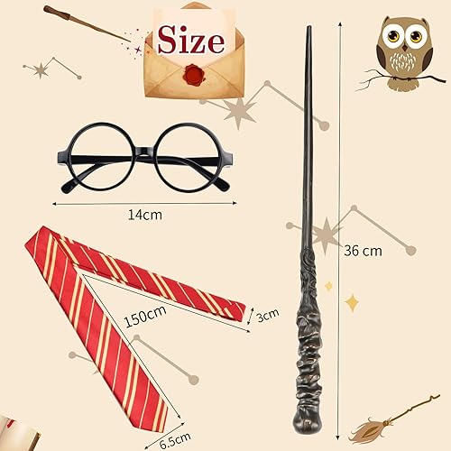 Miniatura 2 de Juego de accesorios de disfraz de mago, accesorios de cosplay, regalos de varita mágica, marco de anteojos para fanáticos, cumpleaños, Halloween,
