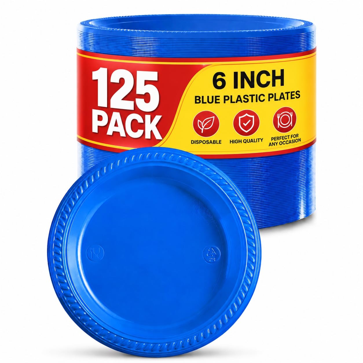 Photo 1 of 1InTheHome Blue Plastic Plates, Disposable Party Dessert Cake Plates, 6 Inch Diameter, 125 Pack