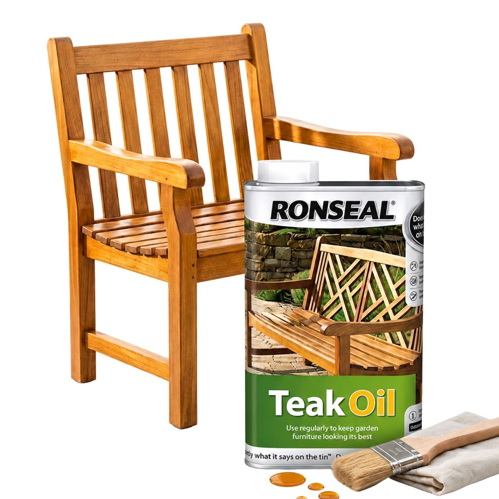 Milena 1L Teak Oil for Wood Furniture, Enhances Natural Shine Without Changing Color, Weather Resistant, Nourishes Teak Wood, Ideal for Garden Fences Oil, Benches, Chairs, Tables, Decking Fast Drying