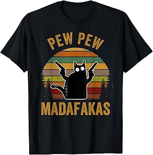 Pew Madafakas Pew Guns Funny Black Cat Retro Vintage T-Shirt