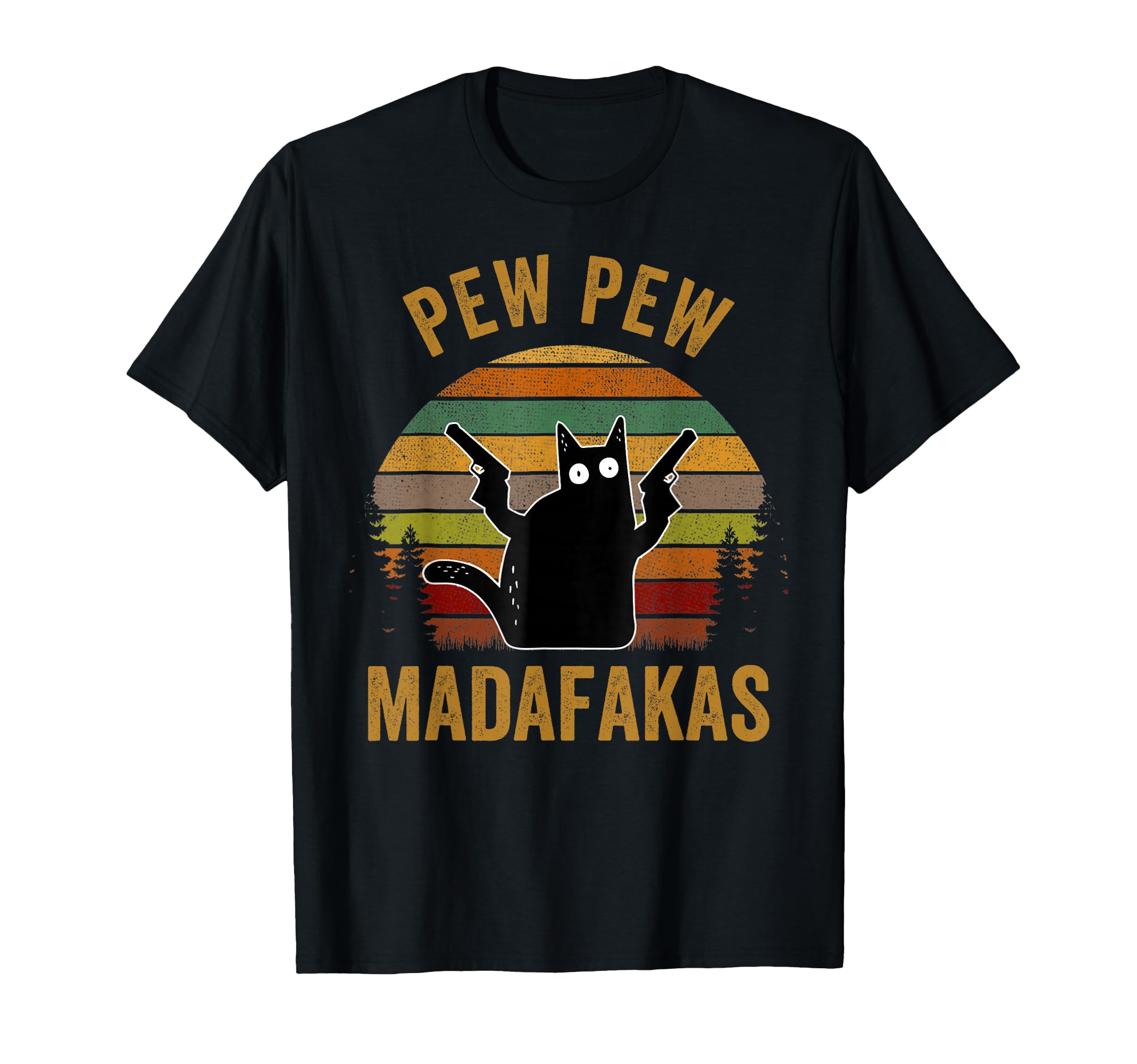 Pew Madafakas Pew Guns Funny Black Cat Retro Vintage T-Shirt Small