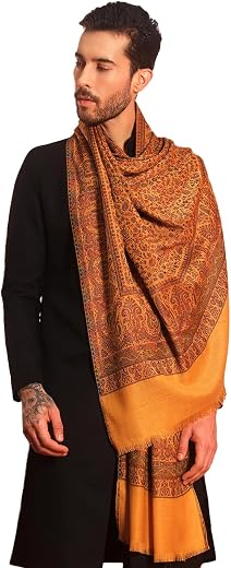 Pashmoda Men Jalwaa Jamawar Shawl, Stole and Wrap, Sustainable and Natural Fabric, Heritage Kashmiri Pashmina, Medium Size...